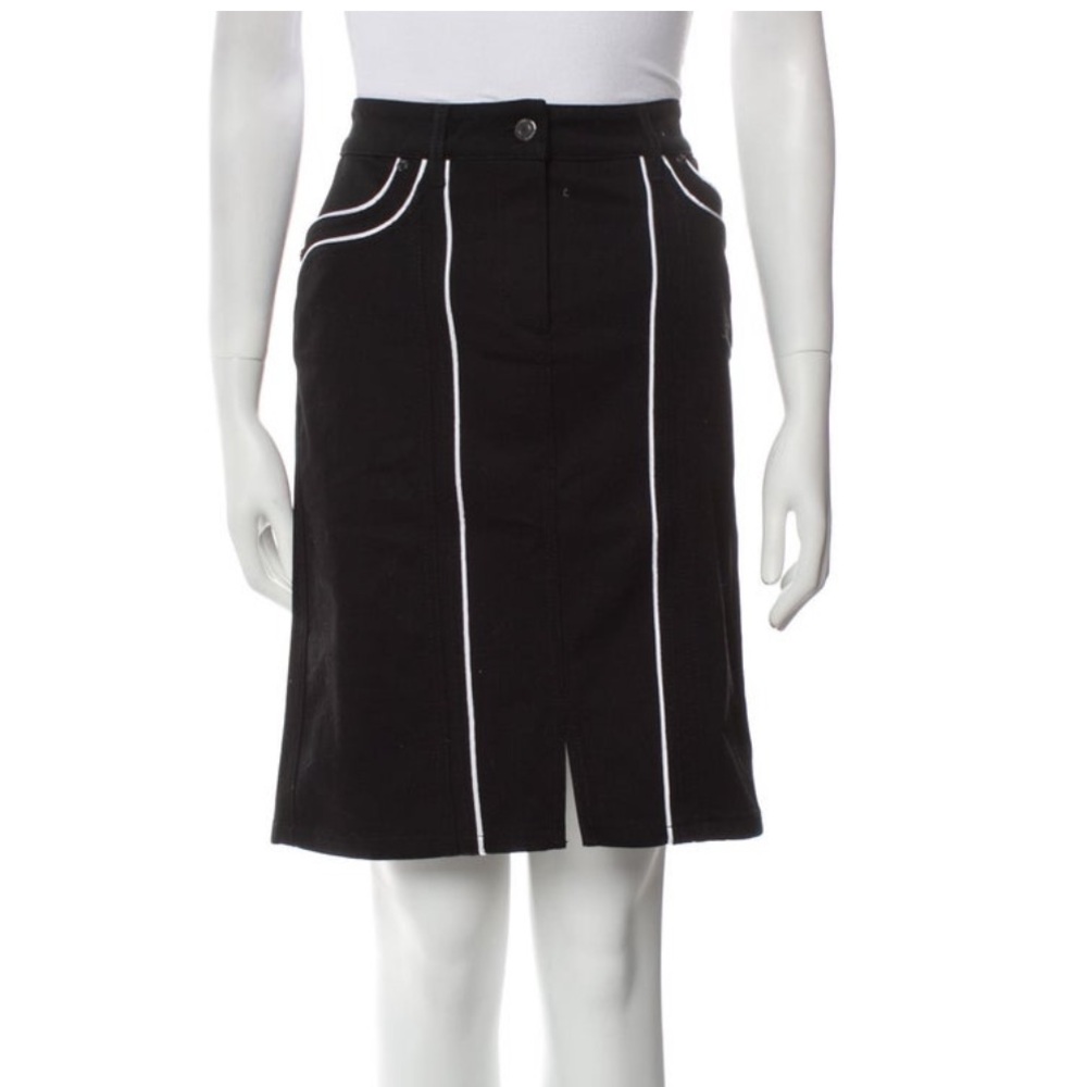 NWT Anne Fontaine Black Knee-Length Skirt w/ Contrast Stitching & Pockets Size 6